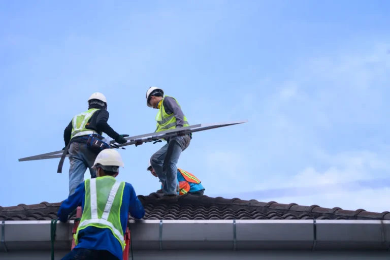 Roof installation crew working on a new roof