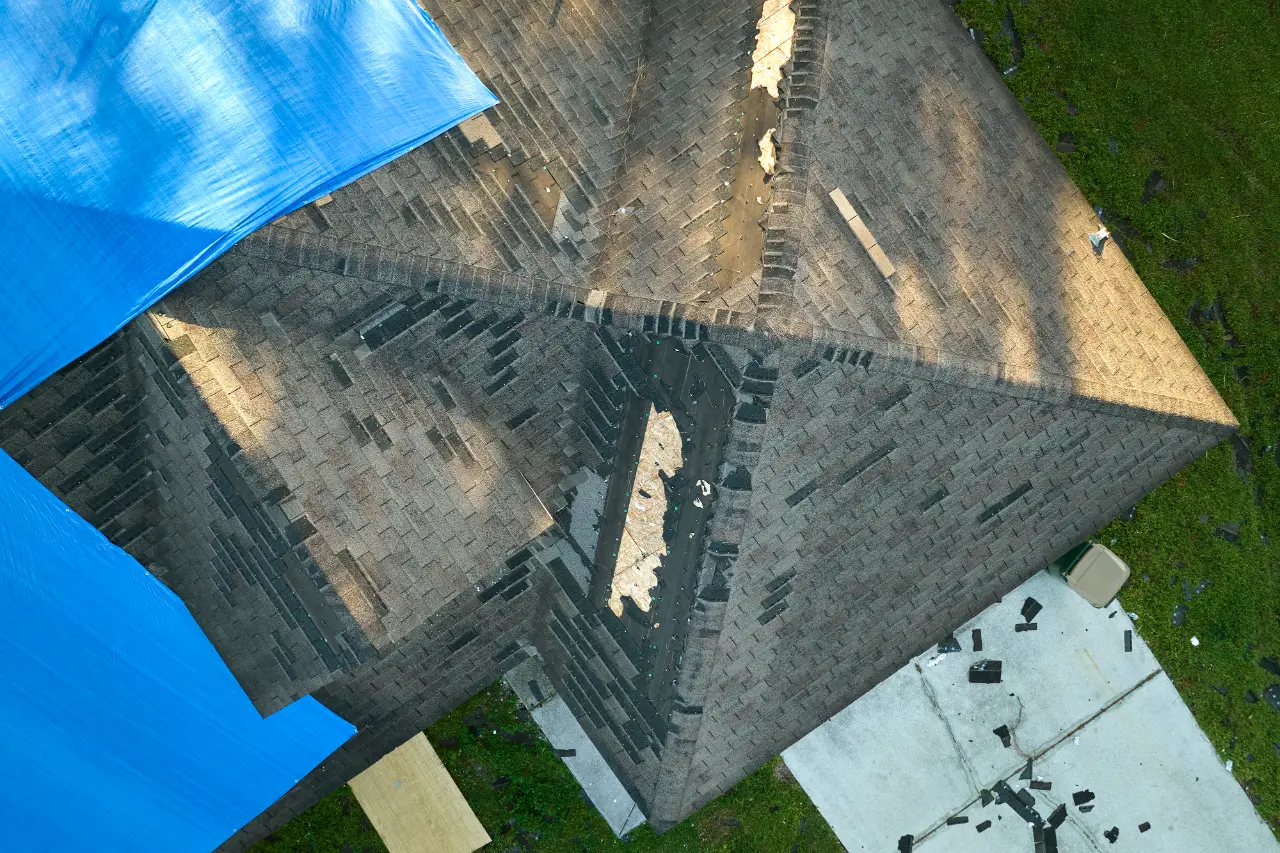 Storm-damaged roof inspection